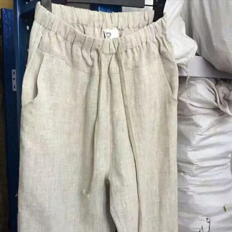 哈麻双鹤高级精品100%纯亚麻休闲运动商务亚麻男长裤子吸汗透气夏