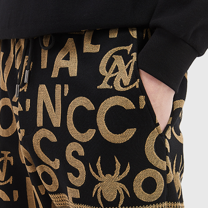 CNC男装奥莱outlets新款满印品牌字母logo抽绳休闲长裤男 - 图2