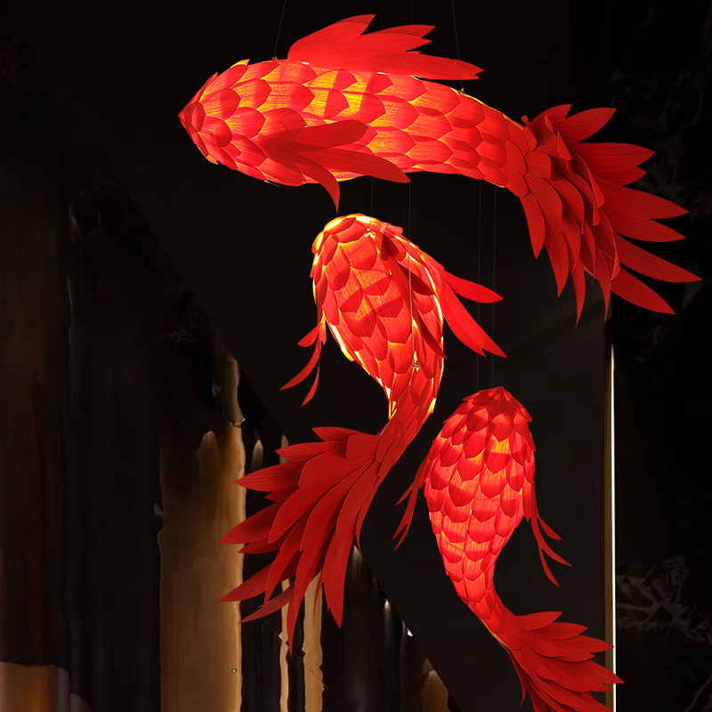 新中式锦鲤鱼形吊灯日式酒店大堂餐饮火锅店灯具创意艺术鱼装饰灯,淘宝优惠券,粉丝福利购,淘宝优惠卷