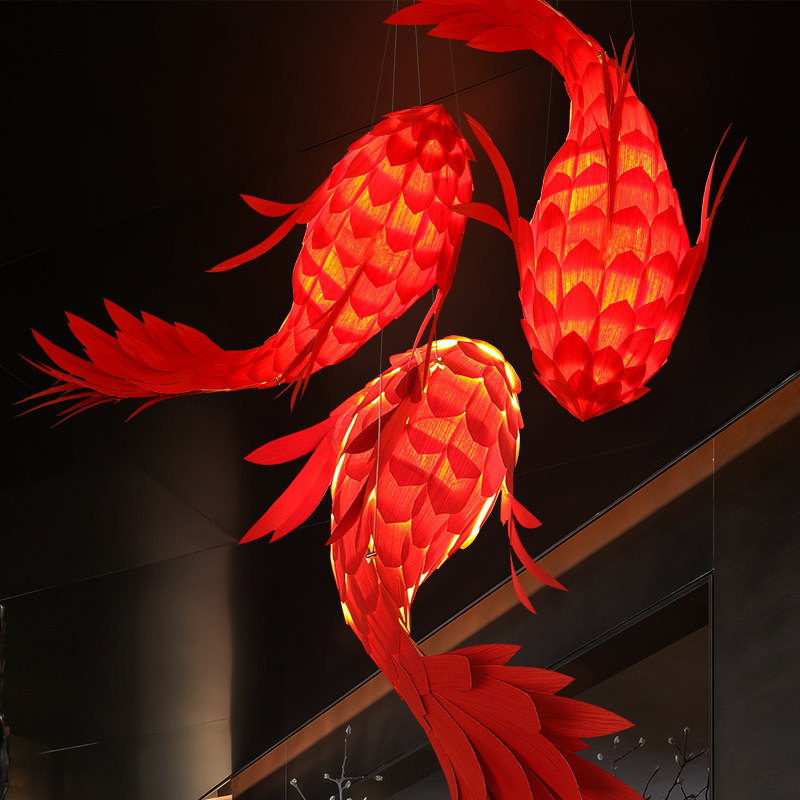 新中式锦鲤鱼形吊灯日式酒店大堂餐饮火锅店灯具创意艺术鱼装饰灯,淘宝优惠券,粉丝福利购,淘宝优惠卷
