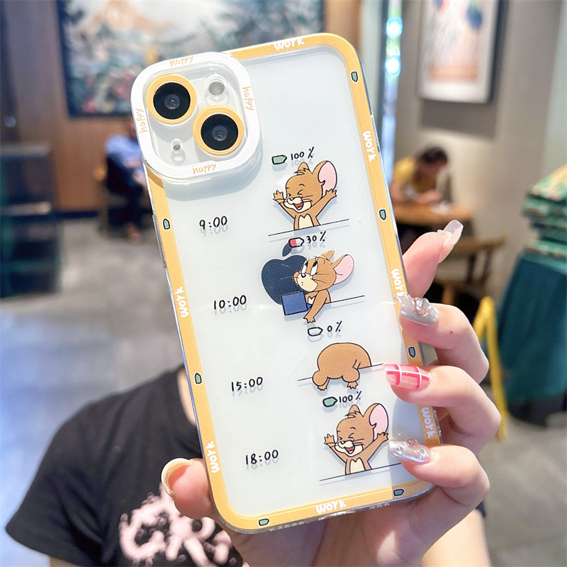 打工人猫和老鼠适用iPhone15手机壳苹果13/14promax新款12mini情侣11创意xs透明xr硅胶8plus防摔7保护套6sp软-图2