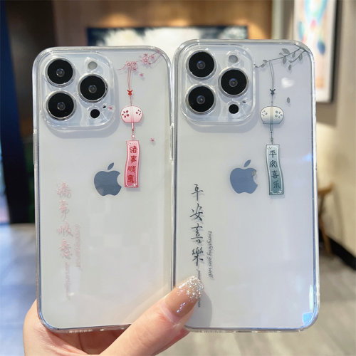 诸事顺意风铃适用苹果14promax手机壳iphone12平安喜乐15/13pro简约文字11全包xr男女xs软8plus个性7小众6p套-图0