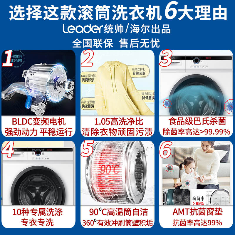 海尔统帅10公斤洗衣机全自动滚筒 海尔慧必达洗衣机