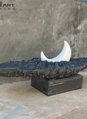 巧匠创意玻璃钢船型艺术品摆件现代抽象月亮山丘雕塑定制厂家直销