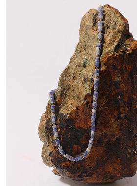 新中式国潮波西米亚复古潮流蓝色晕染天然石项链青花瓷竹节锁骨链