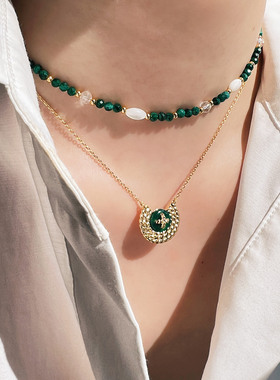 莓拉「编织纽扣」绿玛瑙度假风精致项链女款2026新款生日礼物