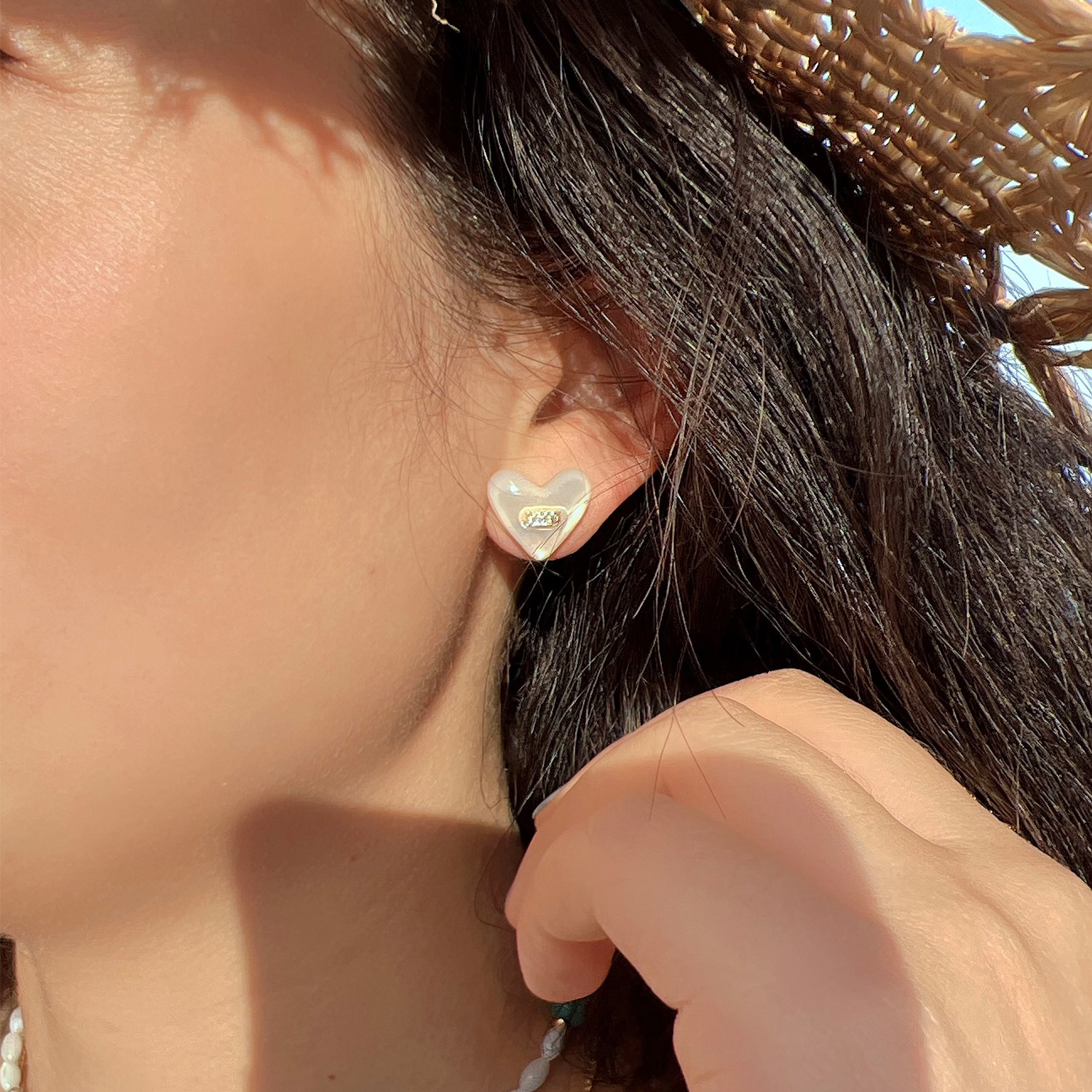 莓拉「白月光」925银爱心耳钉简约精致白贝母纽扣耳饰女情侣礼物,淘宝优惠券,粉丝福利购,淘宝优惠卷