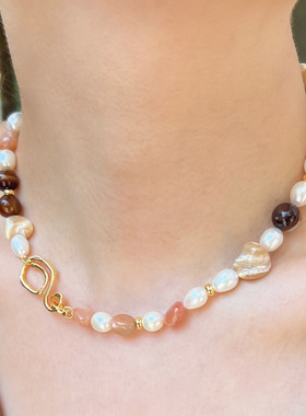 【秋冬新品】莓拉「浮光碎语」复古美拉德系棕色串珠珍珠项链