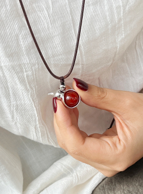 莓拉红福芦长项链新中式国风本命年红玛瑙葫芦吊坠红绳毛衣链礼物