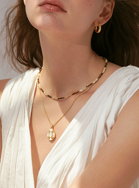 莓拉「日与月光」复古高级感白贝母吊坠项链高智通勤简约毛衣链女