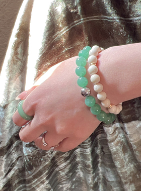 莓拉「晨露」OT扣串珠手链新中式国风复古百搭绿东陵白色手串礼物