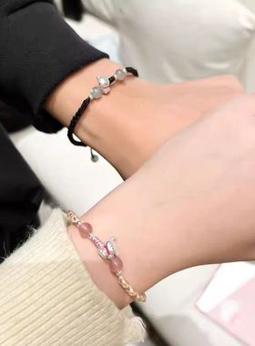 线条小狗可爱小清新卡通平安转运珠日常通勤编织手绳男女礼物手串