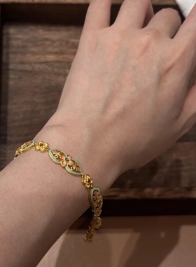 新中式国风珐琅滴胶彩紫玉髓花朵戒指手镯镶钻手饰品