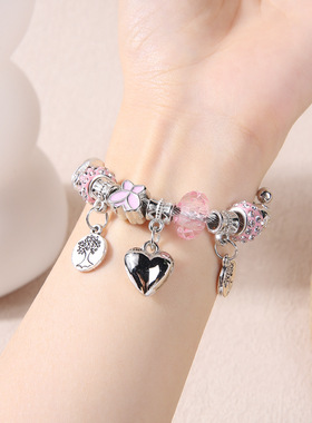 时尚爆款钛钢手镯个性精美生命树吊坠水晶手串百搭高级感手环手饰