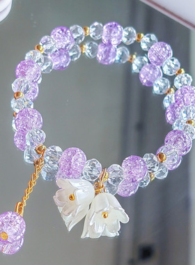 奶油双色铃兰花手链女小红书爆款气质少女义乌小饰品水晶花朵手链