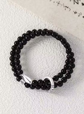 锦鲤黑珠情侣手链男款原创设计手串高级感百搭小众定情信物礼物