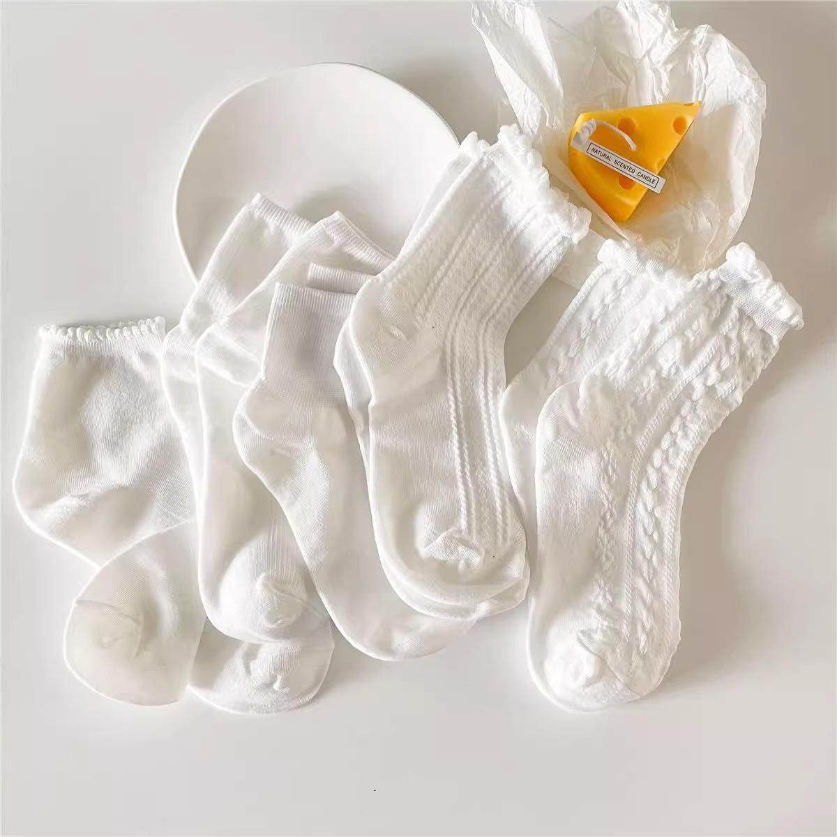 袜子女春夏薄款短筒棉袜吸汗透气花边袜百搭简约纯白洛丽塔袜,淘宝优惠券,粉丝福利购,淘宝优惠卷