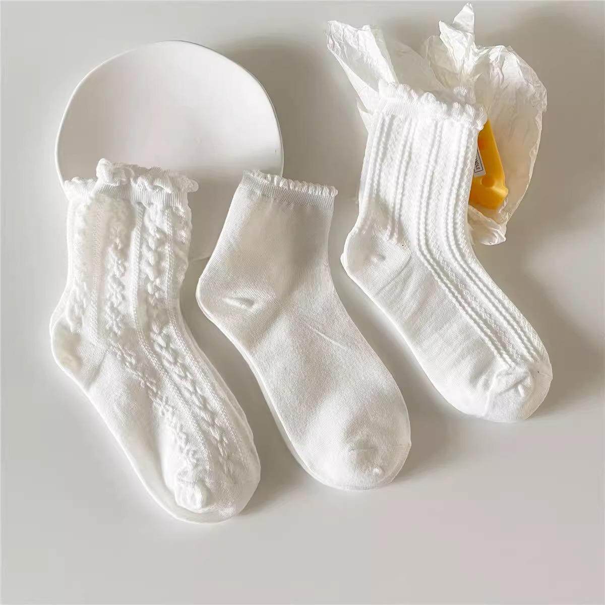 袜子女春夏薄款短筒棉袜吸汗透气花边袜百搭简约纯白洛丽塔袜,淘宝优惠券,粉丝福利购,淘宝优惠卷