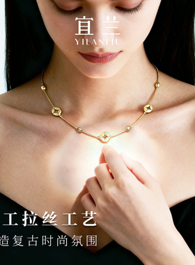 宜兰珠宝新年米钱币项链轻奢小众金色女款好运高级感锁骨链礼物
