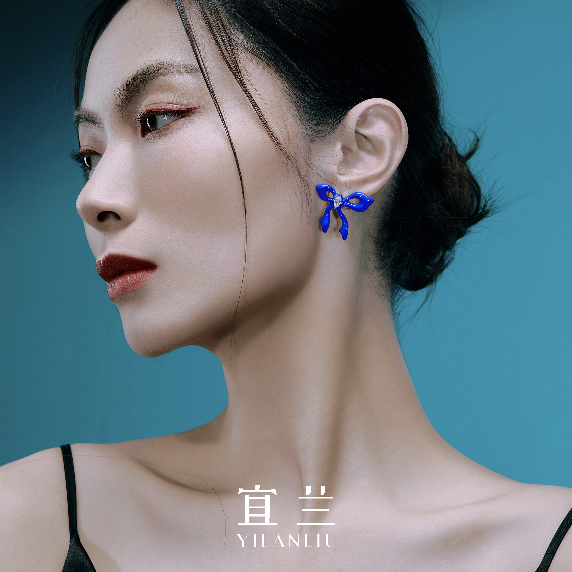 明星同款宜兰珠宝蝴蝶结耳钉女克莱因蓝敦煌飞天小众百搭节日礼物