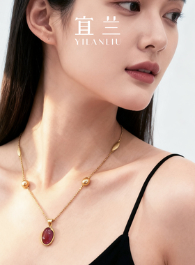 宜兰珠宝红玛瑙项链女款高级感轻奢原创百搭好运米锁骨链生日礼物