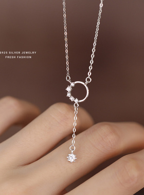 圆圈花环流苏锆石项链女s925纯银
