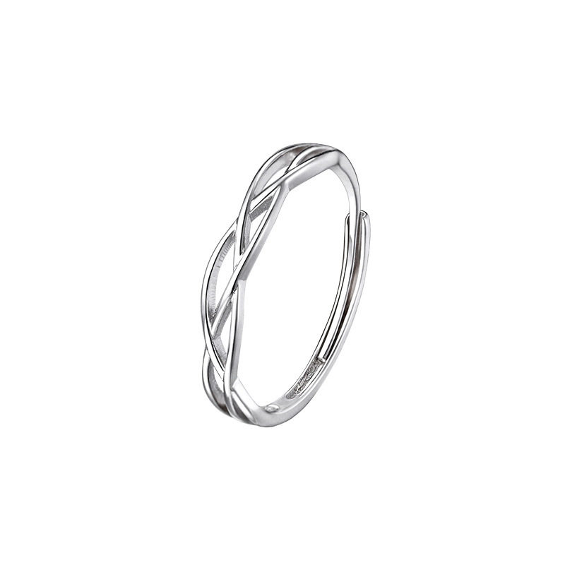 S999 Pure Silver Geometric Line Ring Women's Simple Design
