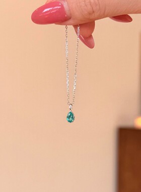 S925纯银帕拉伊巴色水滴形锆石锁