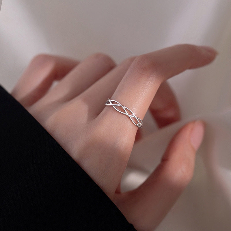 S999 Pure Silver Geometric Line Ring Women's Simple Design
