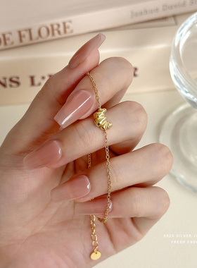 s925纯银牛角包手链时尚简约百搭