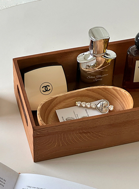 实木木质手提收纳盒桌面杂物香水化妆品置物盒子整理储物盒摆件