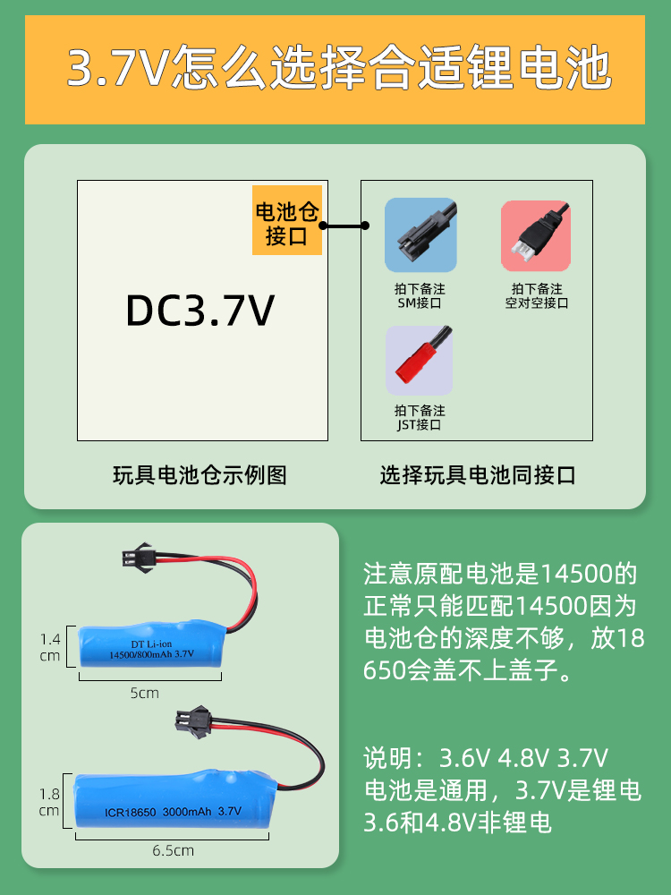 大容量电动软弹枪7.4v14500锂电池玩具遥控车3.7V18650充电池器组 - 图0