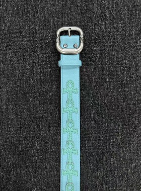 Vanan蒂芙尼蓝刺绣贴皮水洗十字架腰带 小众复古街头穿搭配饰腰带