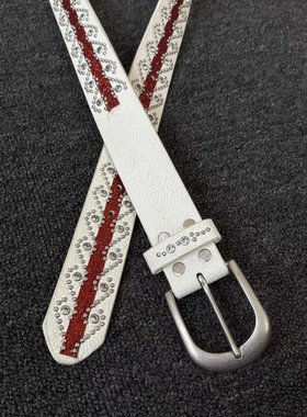 Vanan「红河」中古小众vintage水钻铆钉y2k做旧手工复古设计腰带