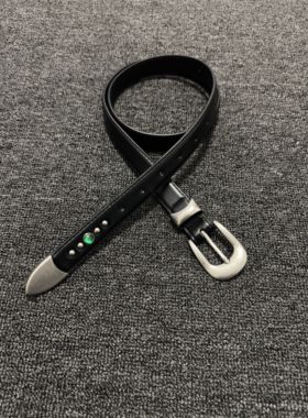 Vanan中古Our风格cleanfit绿红宝石小众复古设计做旧皮带窄版腰带