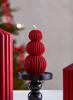 复古酒红色条纹香薰蜡烛新年圣诞餐桌高级感浪漫氛围家居装饰摆件