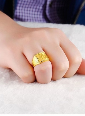 正品香港9999真金戒指男黄金色