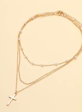 珍珠锁骨项链女 Artificial Pearl Retro Multi layered Necklace