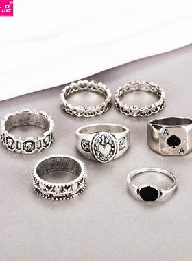7 pcs set personality European and American retro joint ring