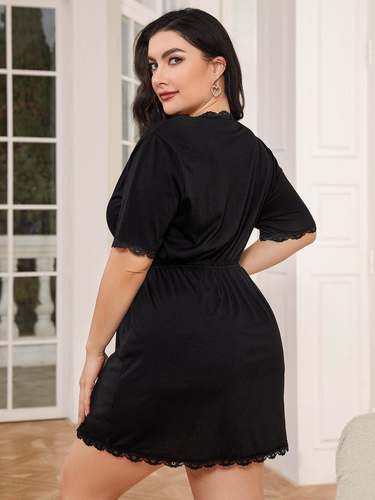 Fat women plus size sexy v neck pajamas ladies casual dress - 图0
