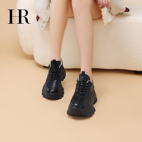 HR赫莲娜老爹鞋2025冬季新款女鞋子厚底百搭休闲加绒内增高小白鞋 - 图2