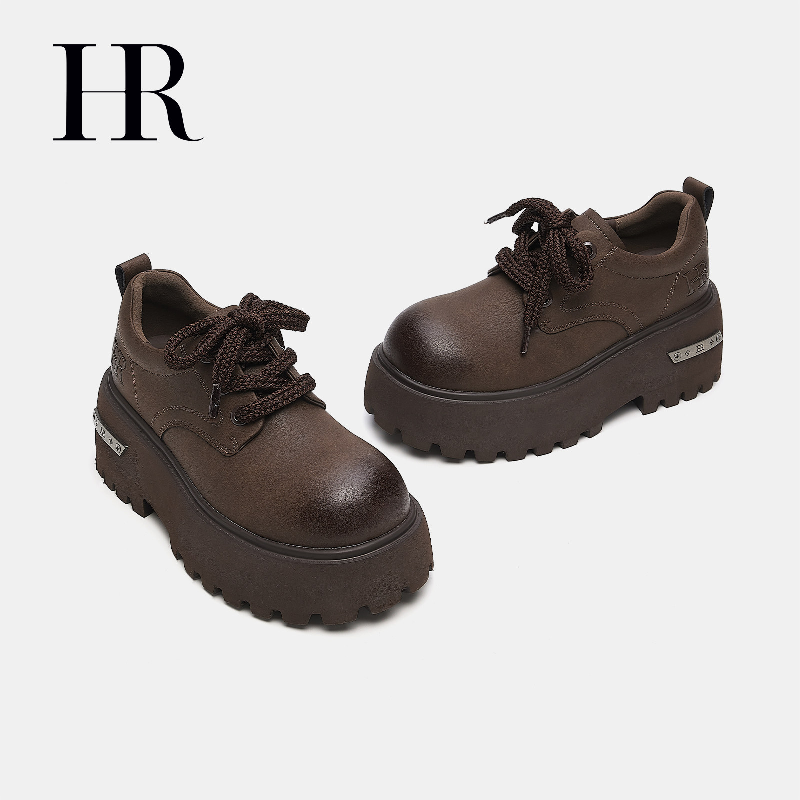 HR赫莲娜女鞋子2026春季新款德比鞋松糕乐福鞋复古擦色系带小皮鞋,淘宝优惠券,粉丝福利购,淘宝优惠卷