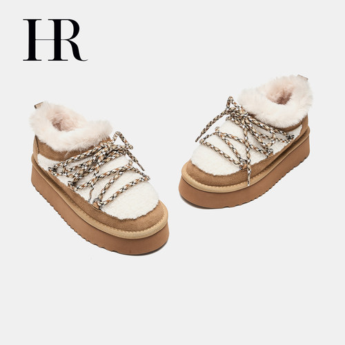 HR赫莲娜鞋子女鞋子2025年冬季新款雪地靴厚底毛绒牛皮保暖毛毛靴 - 图1