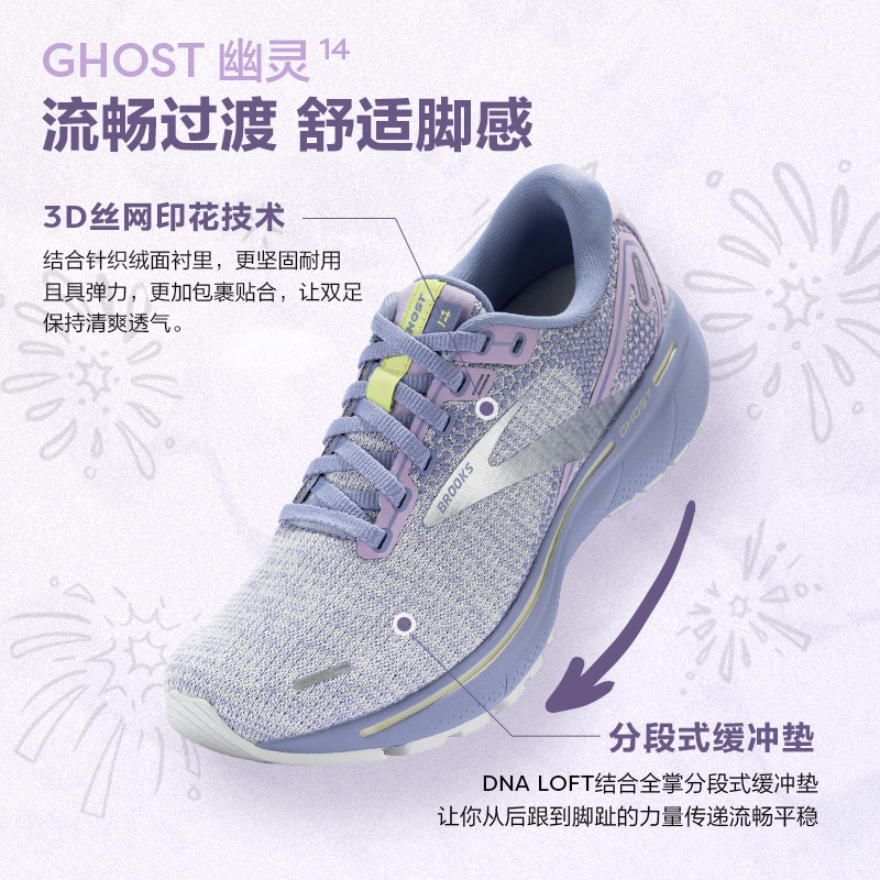 BROOKS布鲁克斯Ghost 14幽灵女子减震跑步鞋宽楦专业跑鞋by - 图2