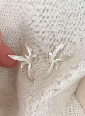 银色细叶兰花耳夹女中式独特耳环