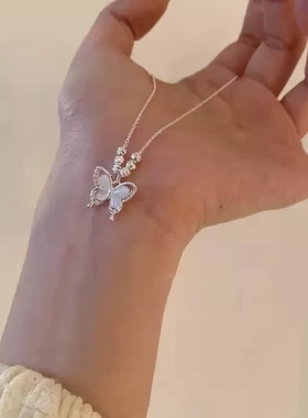 新中式蝴蝶仿猫眼石项链女高级感