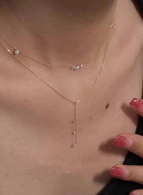 细闪人鱼之泪项链女款流苏锁骨链