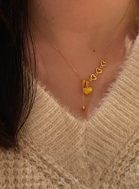 金色爱心屁桃Y字项链女2026新款