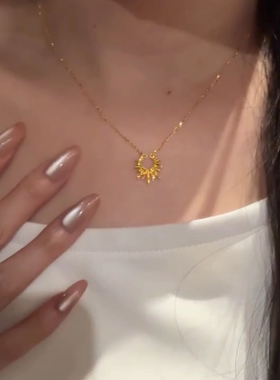 爆闪金色太阳花星芒项链轻奢小众