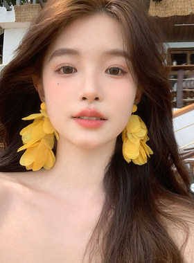 海边度假黄色花瓣流苏耳环女2026